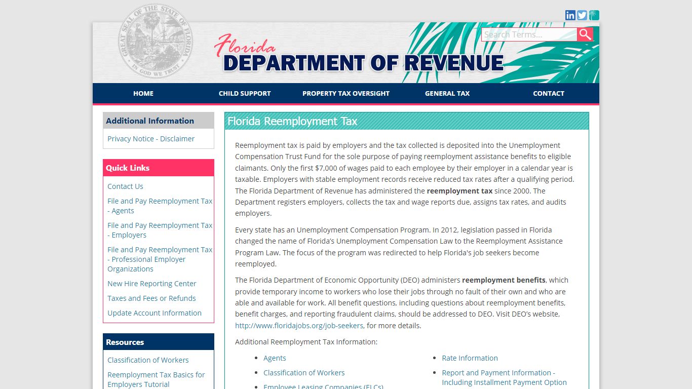 Florida Dept. of Revenue - Florida Reemployment Tax - floridarevenue.com